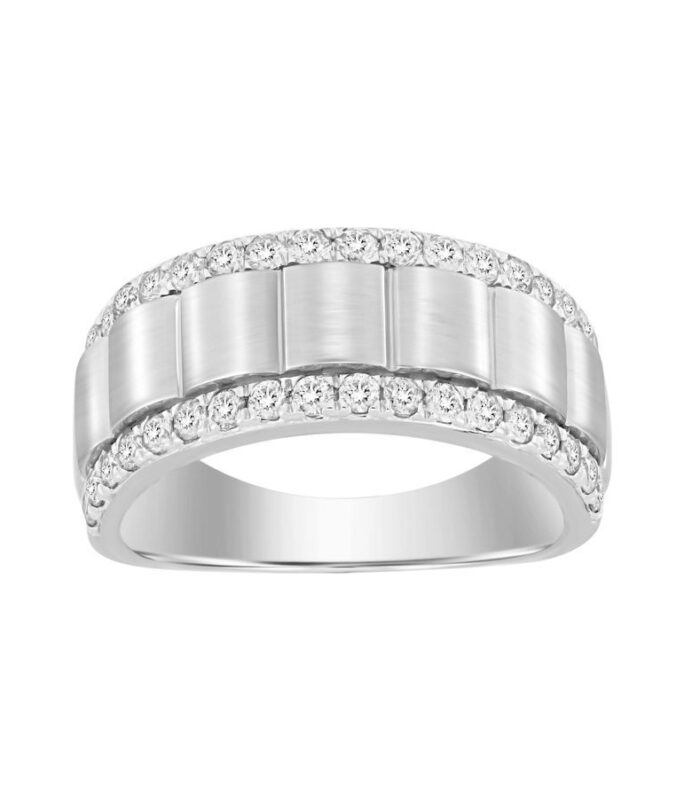 MEN'S BAND 1.00CT ROUND DIAMOND 14K WHITE GOLD