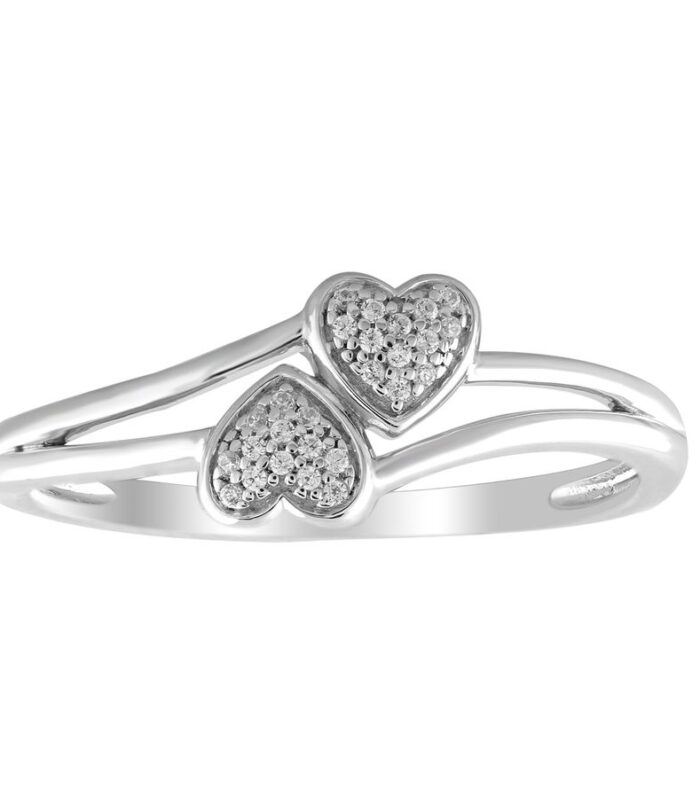 Ladies 0.05Ct Round Diamond Sterling Silver Ladies Ring White Cluster Halo Engagement Promise Ring For Her