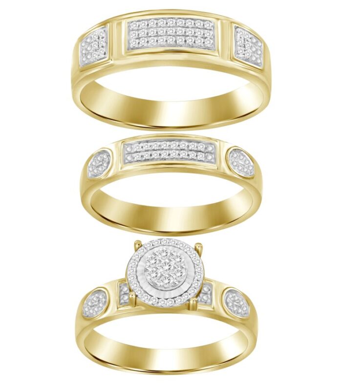 LADIES TRIOS SET 0.25CT ROUND DIAMOND 10K YELLOW GOLD