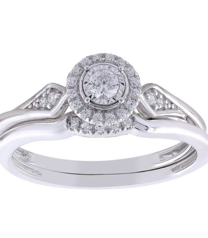 LADIES BRIDAL SET 0.20CT ROUND DIAMOND 10K WHITE GOLD