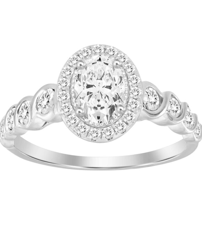 LADIES RING 1.00CT ROUND DIAMOND 14K WHITE GOLD (SI QUALITY) (CENTER STONE 0.50CT OVAL DIAMOND)