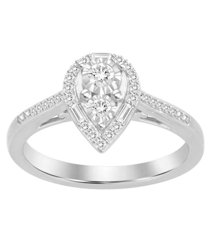 LADIES RING 0.25CT ROUND/BAGUETTE DIAMOND 10K WHITE GOLD