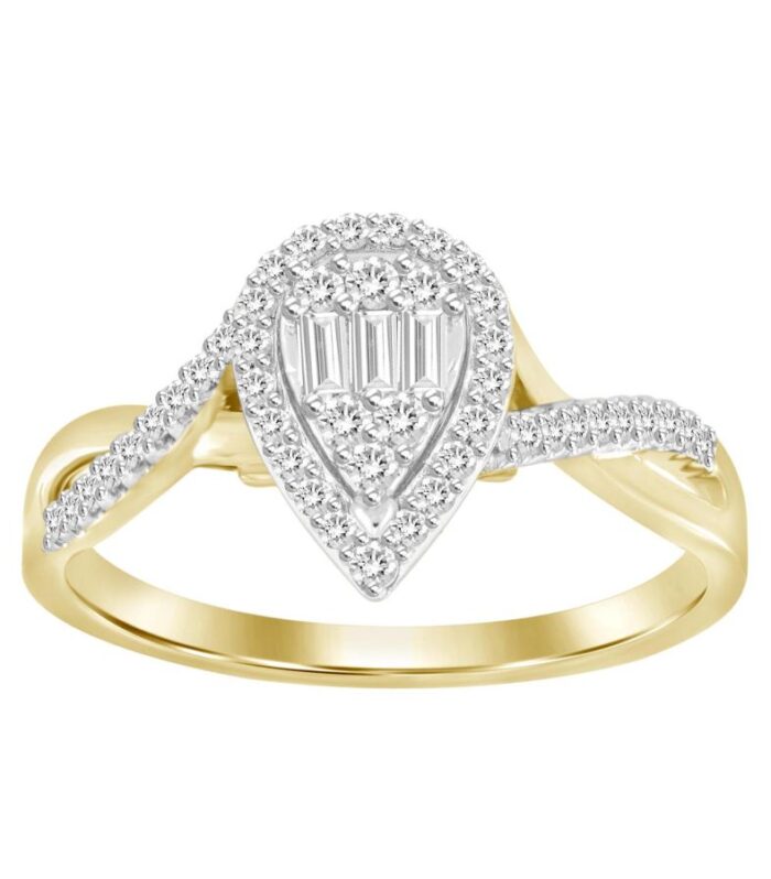 LADIES RING 0.25CT ROUND/BAGUETTE DIAMOND 10K YELLOW GOLD