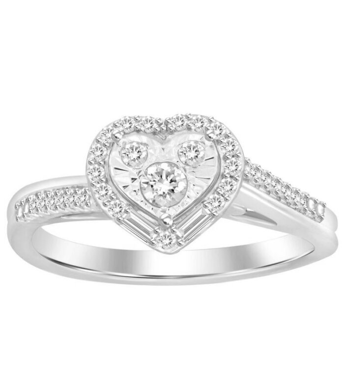 LADIES RING 0.25CT ROUND/BAGUETTE DIAMOND 10K WHITE GOLD