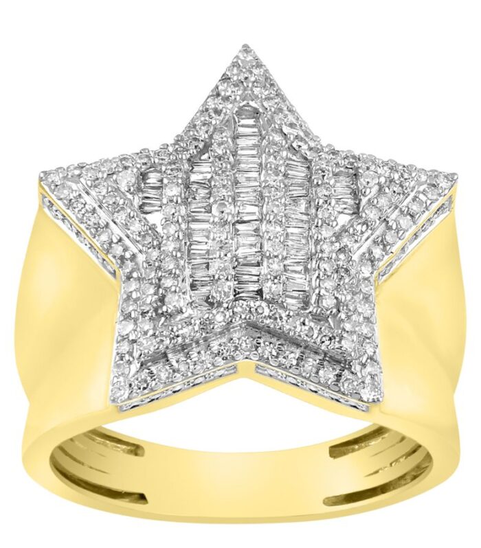 MEN'S RING 1.00CT ROUND/BAGUETTE DIAMOND 10K YELLOW GOLD