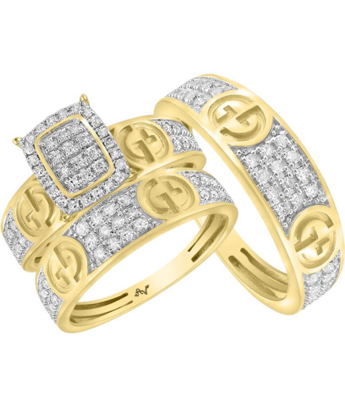 LADIES TRIO SET 0.75CT ROUND DIAMOND 10K YELLOW GOLD