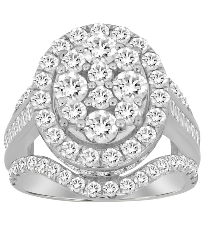 LADIES RING 3.00CT ROUND/BAGUETTE DIAMOND 10K WHITE GOLD
