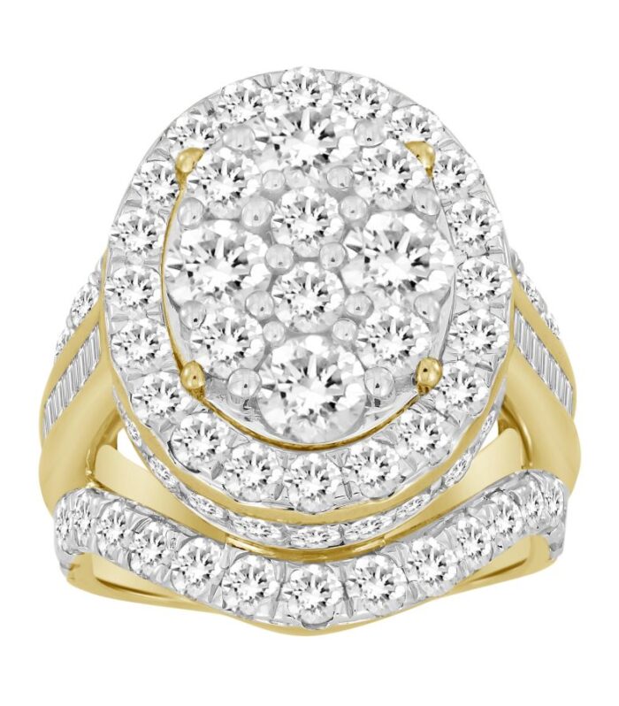 LADIES RING 5.00CT ROUND/BAGUETTE DIAMOND 10K YELLOW GOLD
