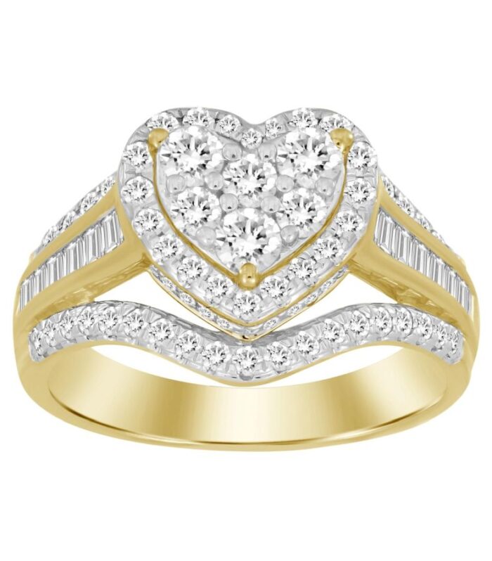 LADIES RING 1.00CT ROUND/BAGUETTE DIAMOND 10K YELLOW GOLD