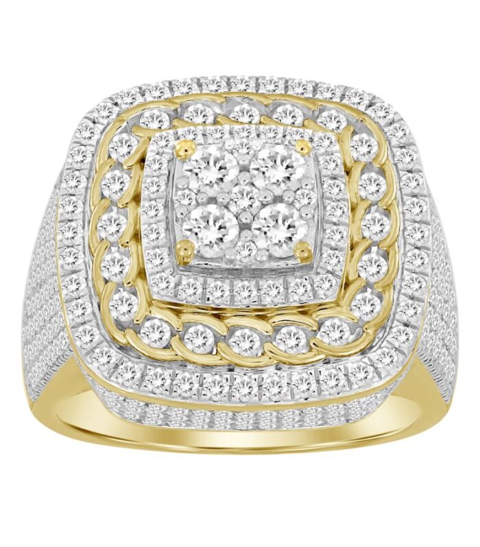 MEN'S RING 2.00CT ROUND DIAMOND 10K YELLOW GOLD