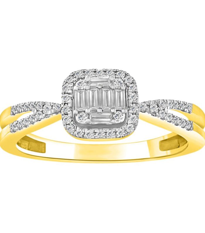 LADIES RING 0.33CT ROUND/BAGUETTE DIAMOND 10K YELLOW GOLD