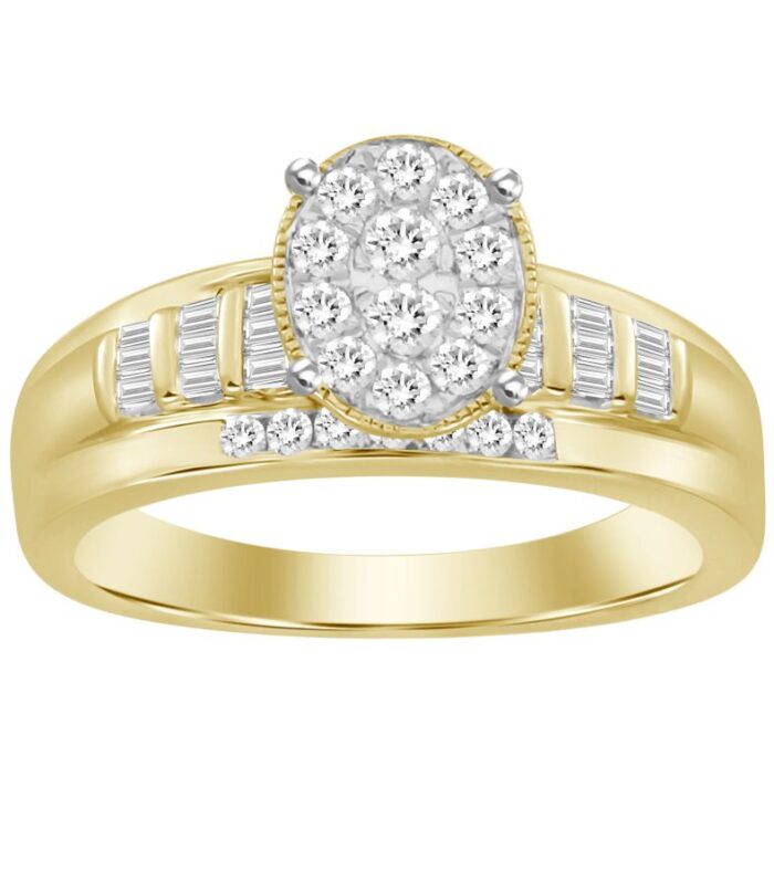 LADIES RING 0.50CT ROUND/BAGUETTE DIAMOND 10K YELLOW GOLD