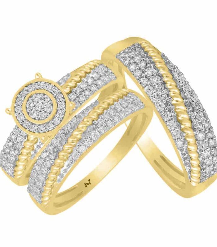 LADIES TRIO SET 0.75CT ROUND DIAMOND 10K YELLOW GOLD