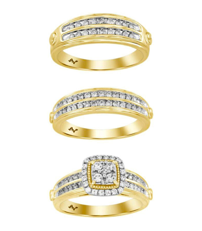 LADIES TRIO SET 1.00CT ROUND DIAMOND 10K YELLOW GOLD