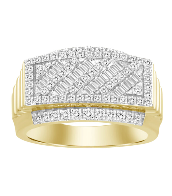 MEN'S BAND 1.00CT ROUND/BAGUETTE DIAMOND 10K YELLOW GOLD