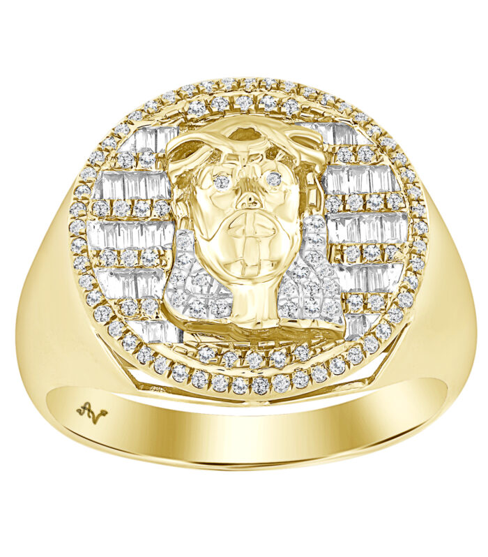 MEN'S RING 0.50CT ROUND/BAGUETTE DIAMOND 10K YELLOW GOLD
