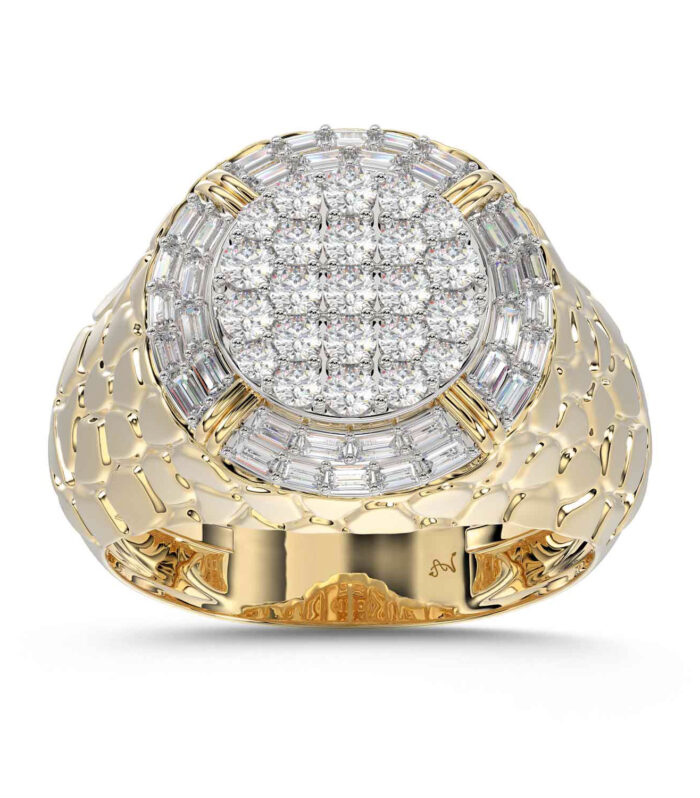 MEN'S RING 1.00CT ROUND/BAGUETTE DIAMOND 10K YELLOW GOLD
