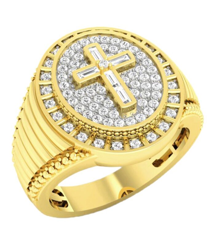 MEN'S RING 0.50CT ROUND/BAGUETTE DIAMOND 10K YELLOW GOLD