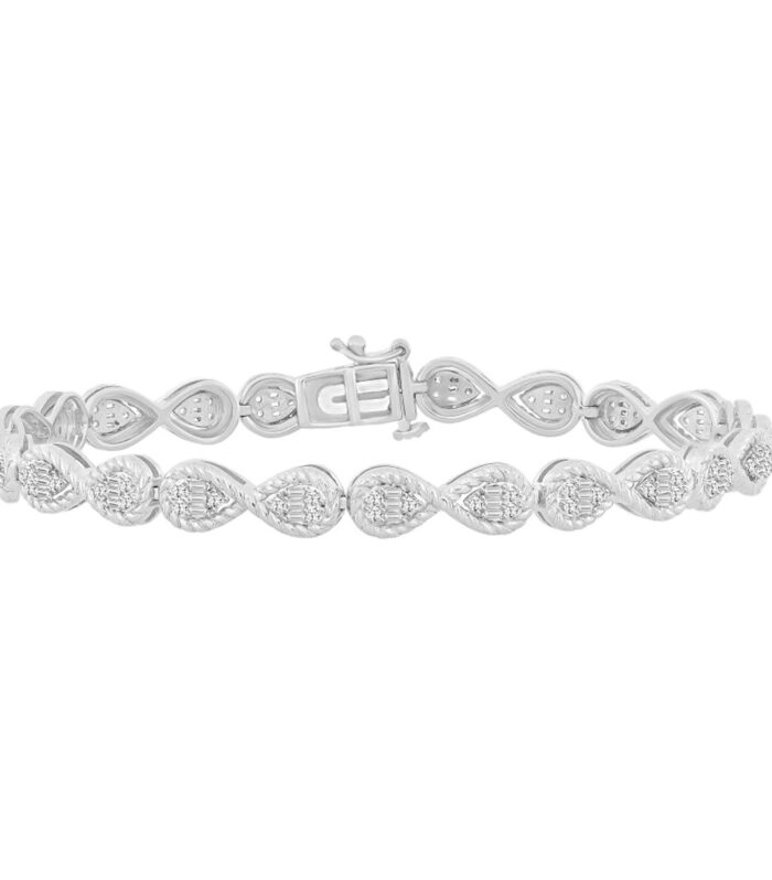 LADIES BRACELET 0.75CT ROUND/BAGUETTE DIAMOND 10K WHITE GOLD