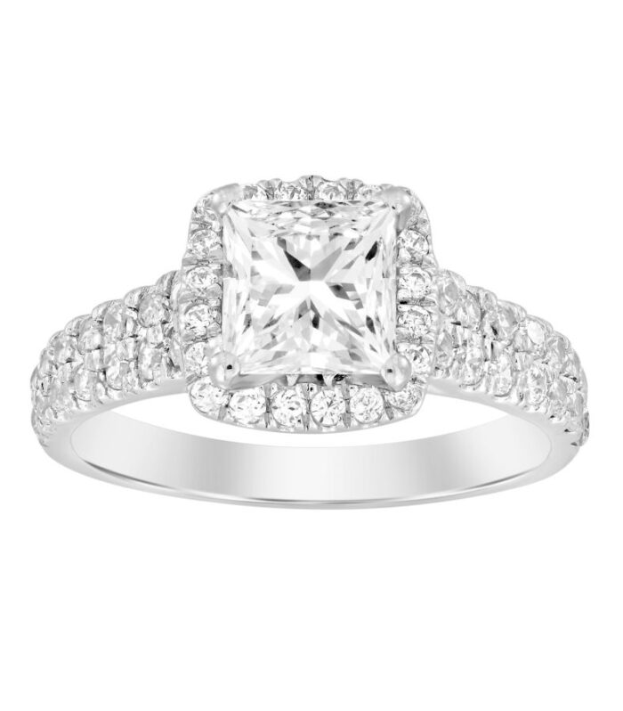 LADIES RING 0.75CT ROUND DIAMOND 14K WHITE GOLD (CENTER STONE 1.00CT PRINCESS DIAMOND)