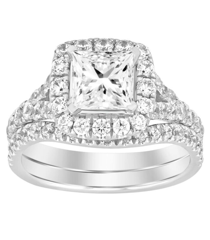 LADIES SEMI MOUNT BRIDAL SET 1.00CT ROUND DIAMOND 14K WHITE GOLD