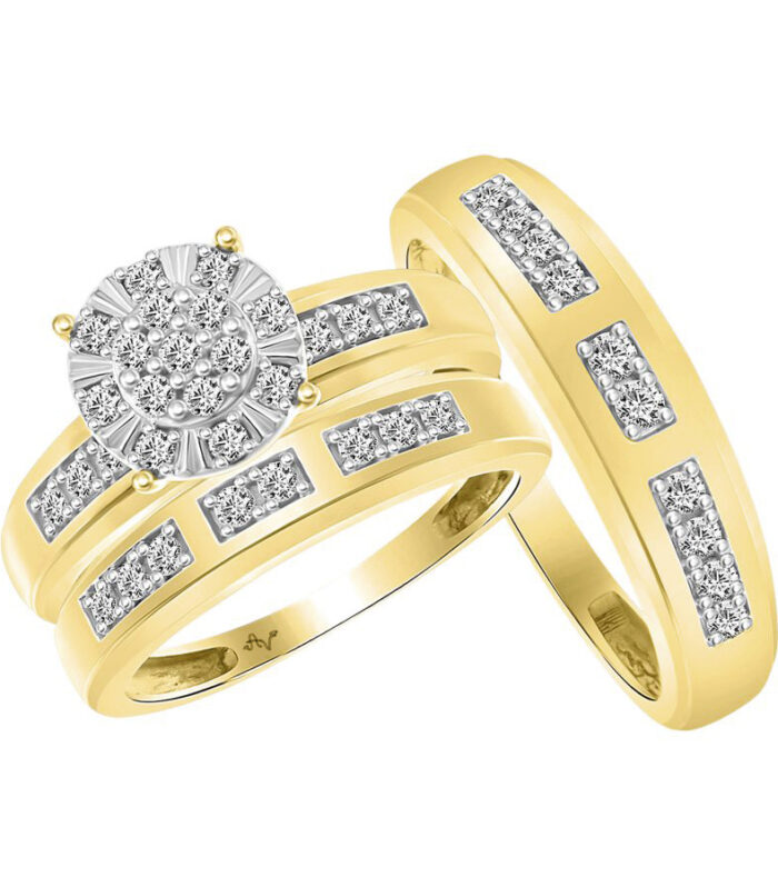 LADIES TRIO SET 0.50CT ROUND DIAMOND 10K YELLOW GOLD