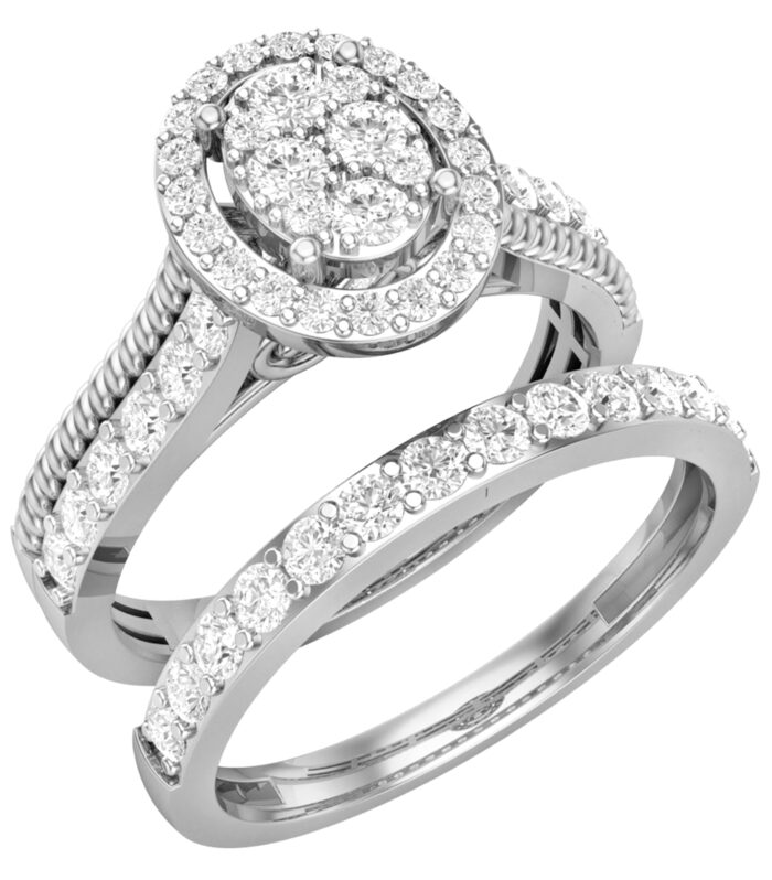 LADIES BRIDAL SET 1.00CT ROUND DIAMOND 14K WHITE GOLD