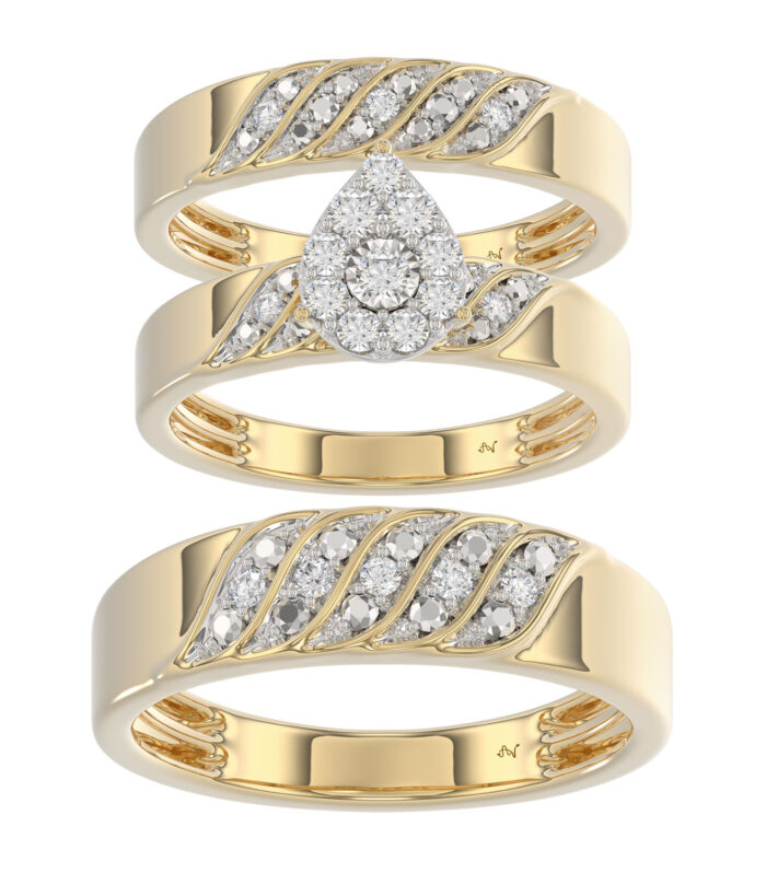 LADIES TRIOS SET 0.33CT ROUND DIAMOND 10K YELLOW GOLD