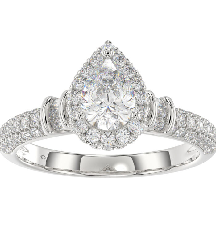 LADIES RING 1.25CT ROUND/BAGUETTE DIAMOND 14K WHITE GOLD (SI QUALITY)