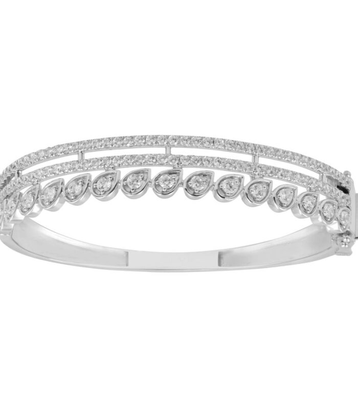 LADIES BANGLE 3.25CT ROUND DIAMOND 14K WHITE GOLD