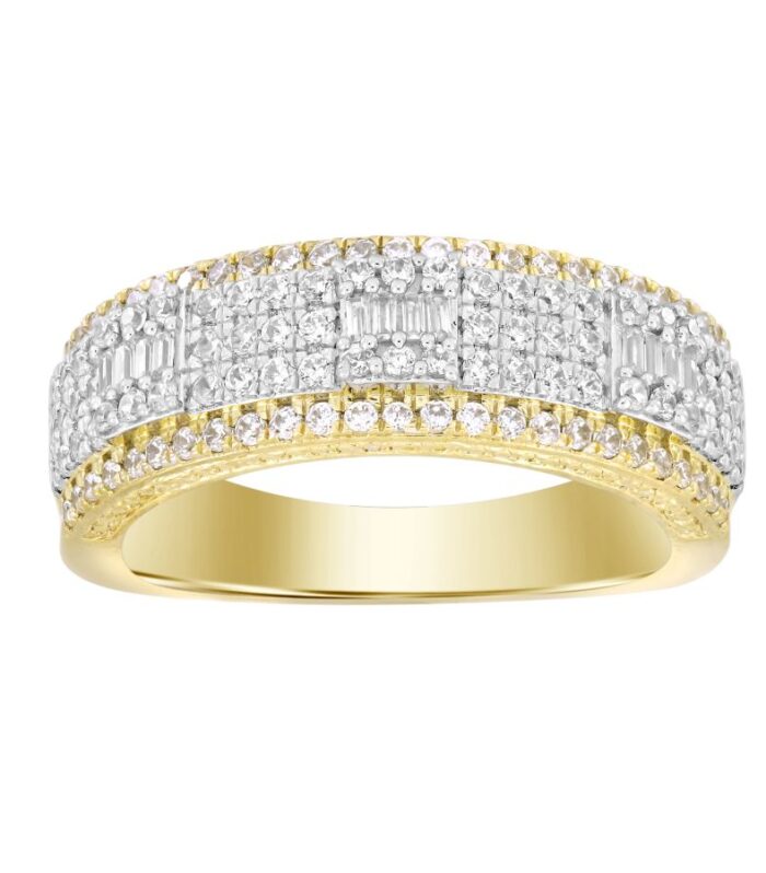 MEN'S BAND 1.00CT ROUND/BAGUETTE DIAMOND 10K YELLOW GOLD
