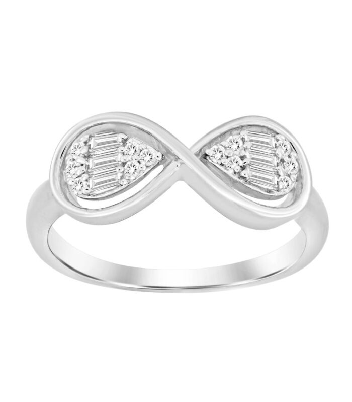 LADIES RING 0.16CT ROUND/BAGUETTE DIAMOND 10K WHITE GOLD