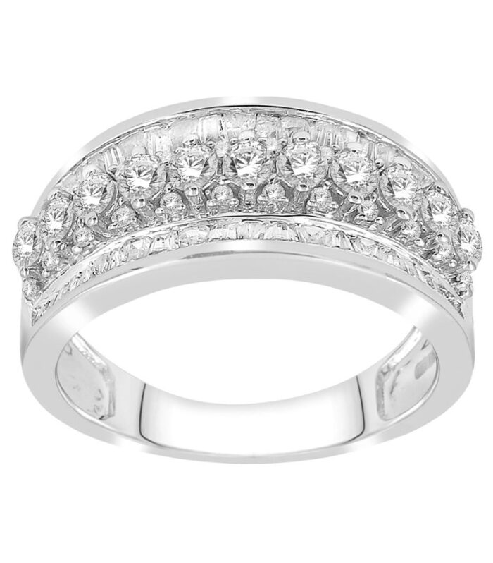 LADIES BAND 1.30CT ROUND/BAGUETTE DIAMOND 14K WHITE GOLD