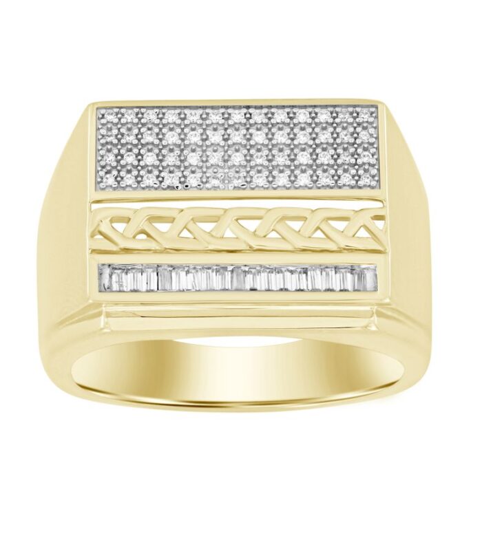 MEN'S RING 0.25CT ROUND/BAGUETTE DIAMOND 10K YELLOW GOLD