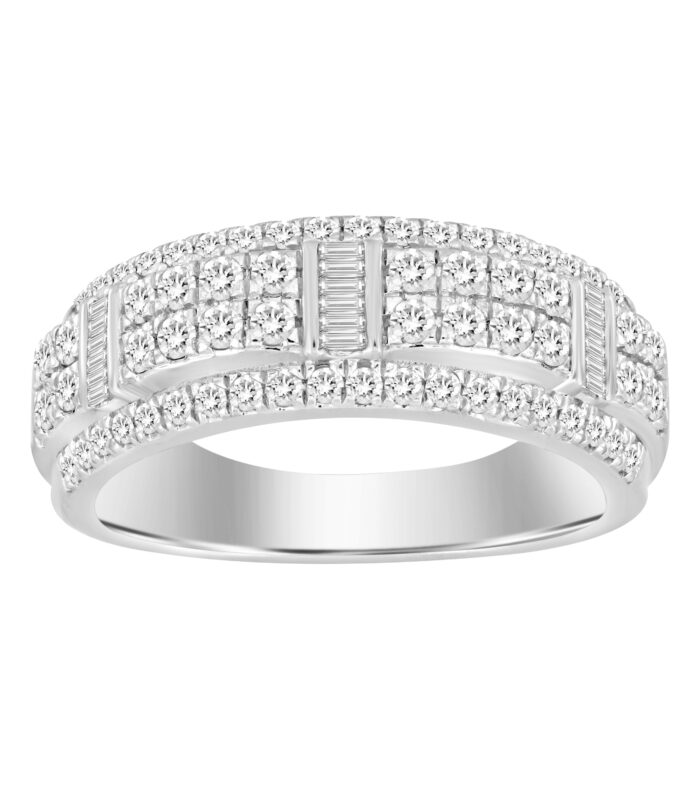 MEN'S  BAND 1.00CT ROUND/BAGUETTE DIAMOND 14K WHITE GOLD