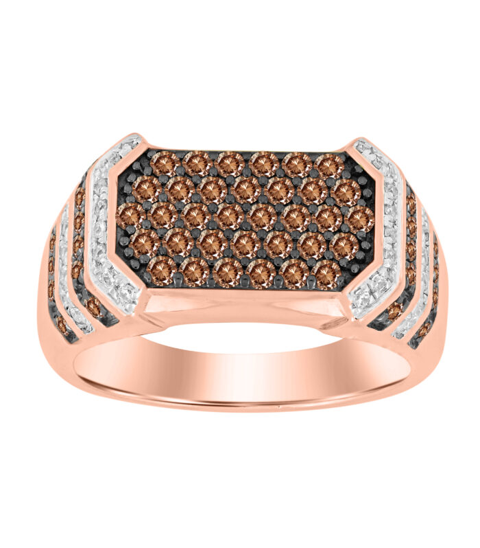 MEN'S  RING 1.00CT ROUND/DARK BROWN DIAMOND 10K ROSE GOLD