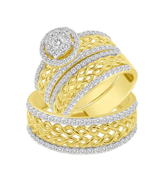 LADIES TRIO SET 1.50CT ROUND DIAMOND 10K YELLOW GOLD