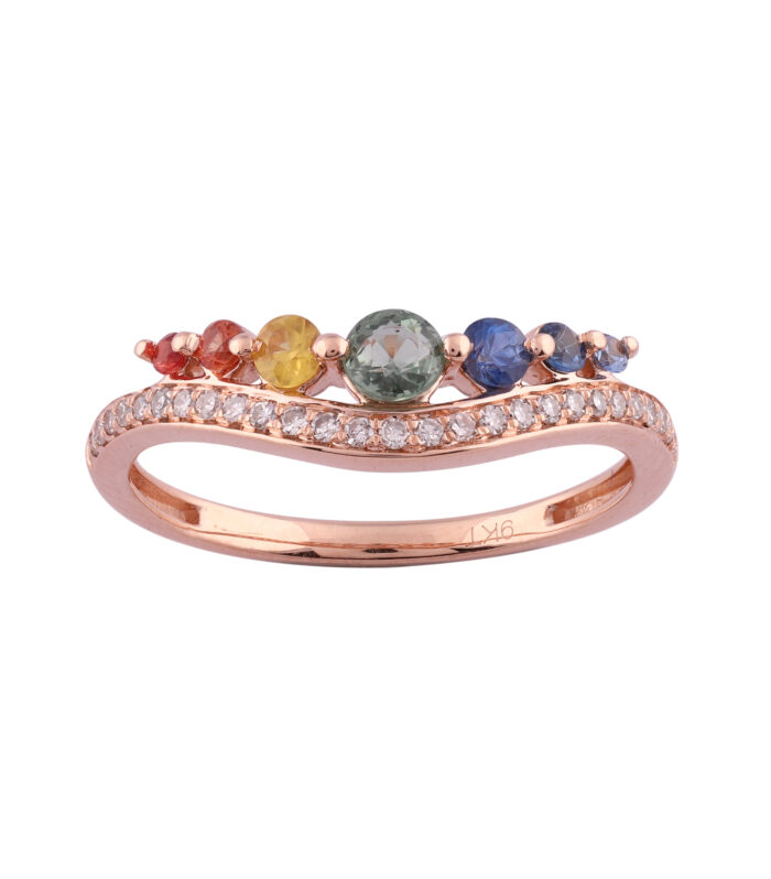 LADIES RING 0.70CT Round Diamond 14K ROSE GOLD (COLOUR STONE MIX-0.57CT)