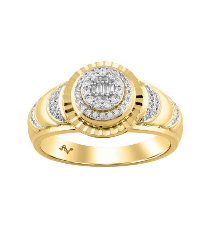 MEN'S RING 0.25CT ROUND/BAGUETTE DIAMOND 10K YELLOW GOLD