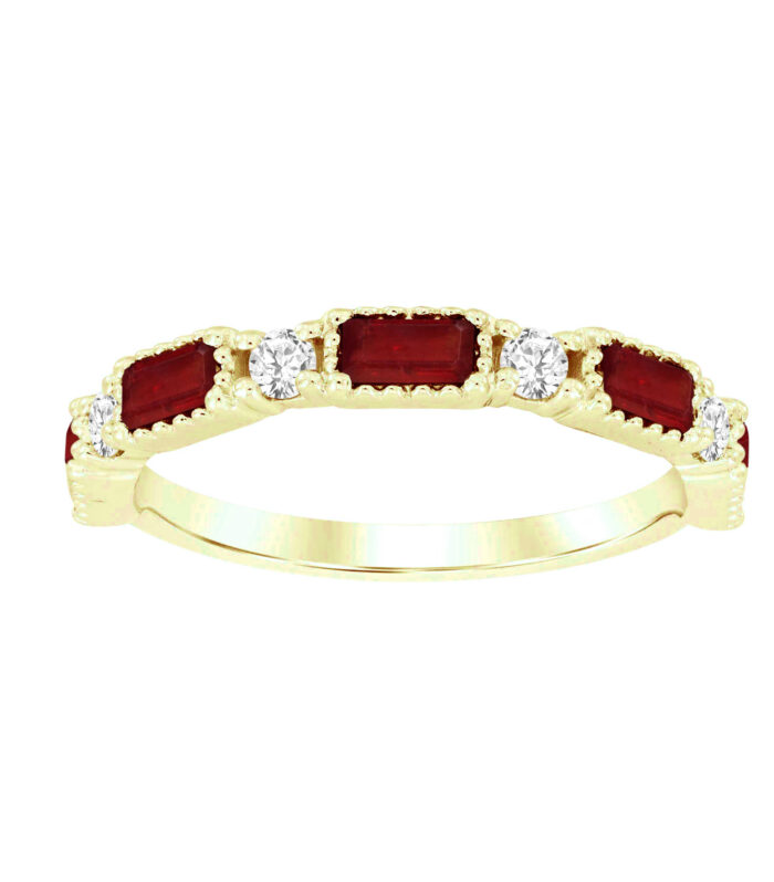 LADIES BAND 1.00CT ROUND/RUBY DIAMOND 14K YELLOW GOLD (CENTER STONE RUBY APPROX- 0.75CT)