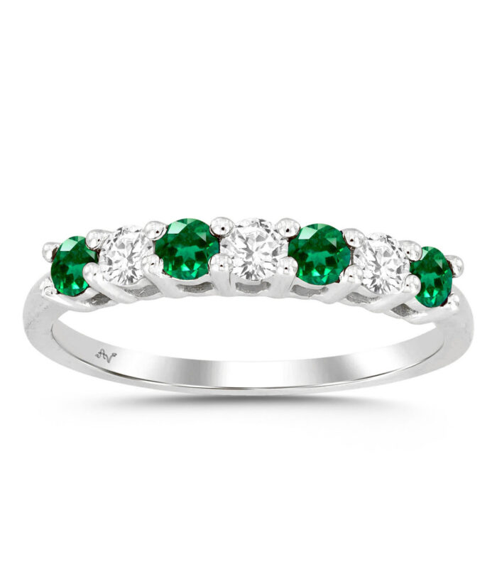 LADIES BAND 0.60CT ROUND/EMERALD DIAMOND 14K WHITE GOLD (CENTER STONE EMERALD DIAMOND APPROX 0.35CT)