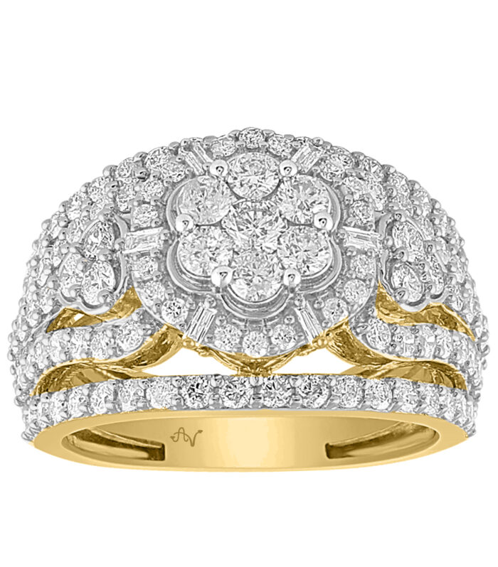 LADIES  RING 2.00CT ROUND/BAGUETTE DIAMOND 10K YELLOW GOLD