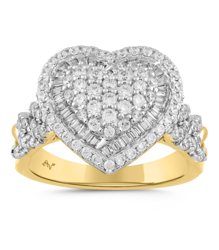 LADIES RING 1.05CT ROUND/BAGUETTE DIAMOND 10K YELLOW GOLD