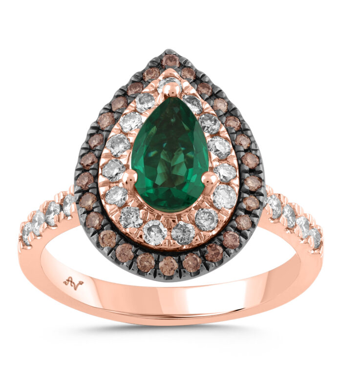 LADIES RING 2.00CT ROUND/DARK BROWN/PEAR EMERALD DIAMOND 14K ROSE GOLD (CENTER STONE EMERALD DIAMOND 1.25CT)