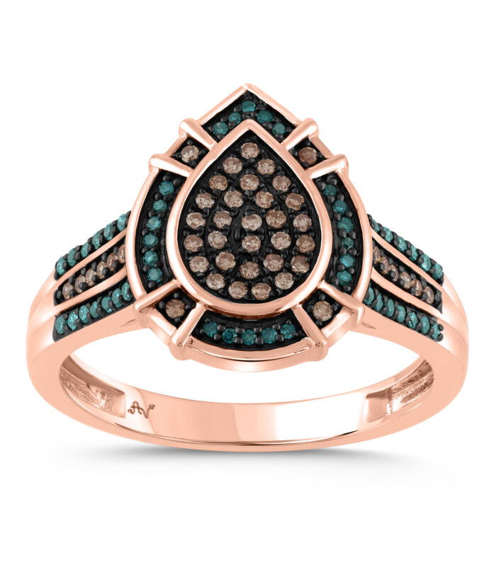 LADIES RING 0.30CT DARK BROWN/BLUE DIAMOND 14K ROSE GOLD