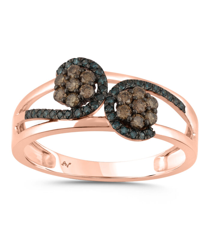 LADIES RING 0.40CT BLUE/DARK BROWN DIAMOND 14K ROSE GOLD