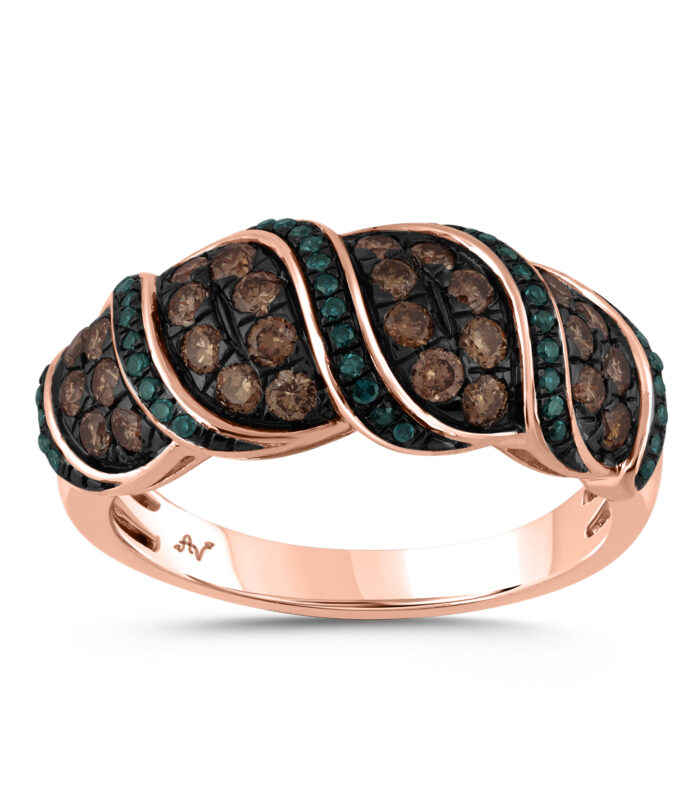 LADIES BAND 0.80CT BLUE SAPPHIRE/DARK BROWN/ROUND DIAMOND 14K ROSE GOLD