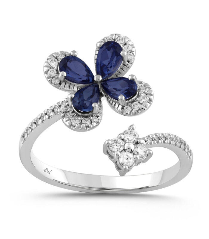 LADIES RING 1.16CT PEAR SAPPHIRE/ROUND DIAMOND 14K WHITE GOLD (CENTER STONE 0.88CT PEAR SAPPHIRE DIAMOND)