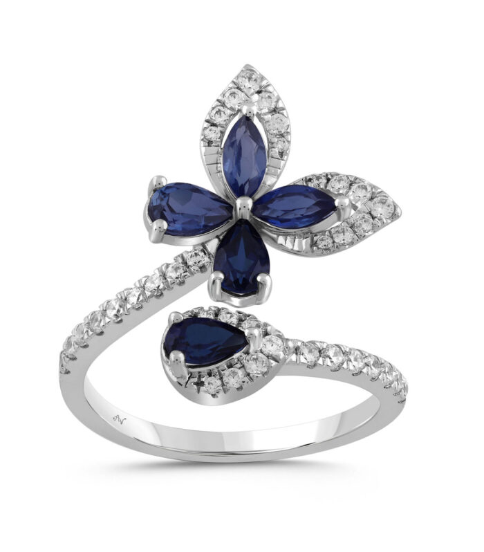 LADIES RING 1.50CT ROUND/MARQUISE /SAPPHIRE/PEAR DIAMOND 14K WHITE GOLD (CENTER STONE 1.16CT PEAR SAPPHIRE DIAMOND)