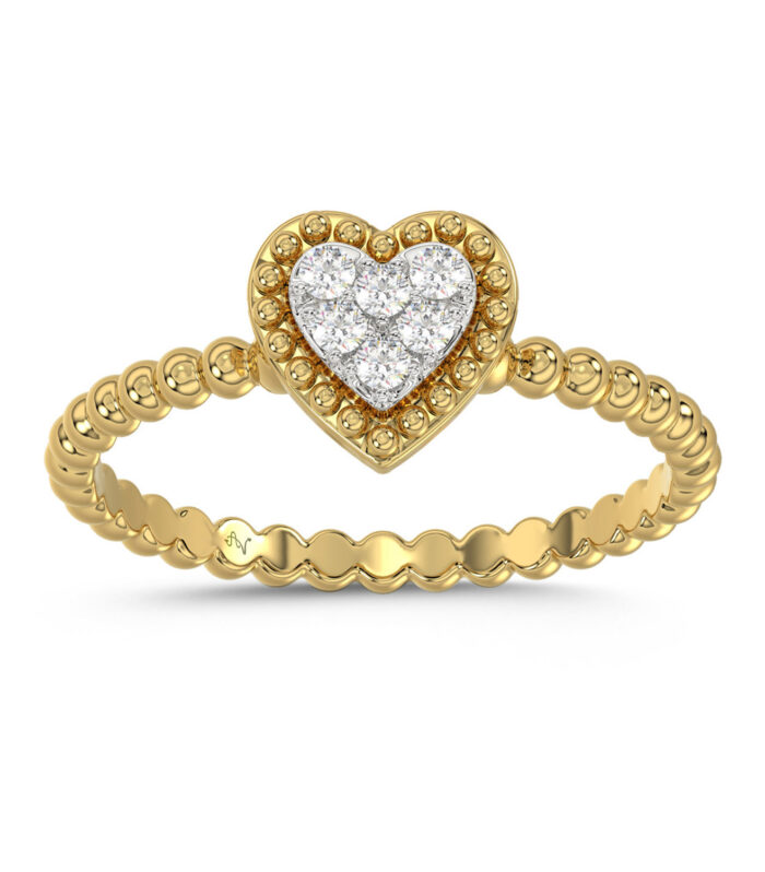 Ladies Halo Ring 0.10Ct Heart Shape Round Diamond 10K Yellow Gold
